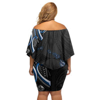 Traditional Art Hawaiian Kakau Tattoos Family Matching Off Shoulder Short Dress and Hawaiian Shirt Blue Color LT03 - Polynesian Pride
