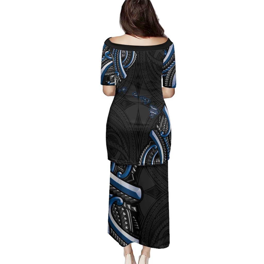 Traditional Art Hawaiian Kakau Tattoos Family Matching Puletasi and Hawaiian Shirt Blue Color - Polynesian Pride