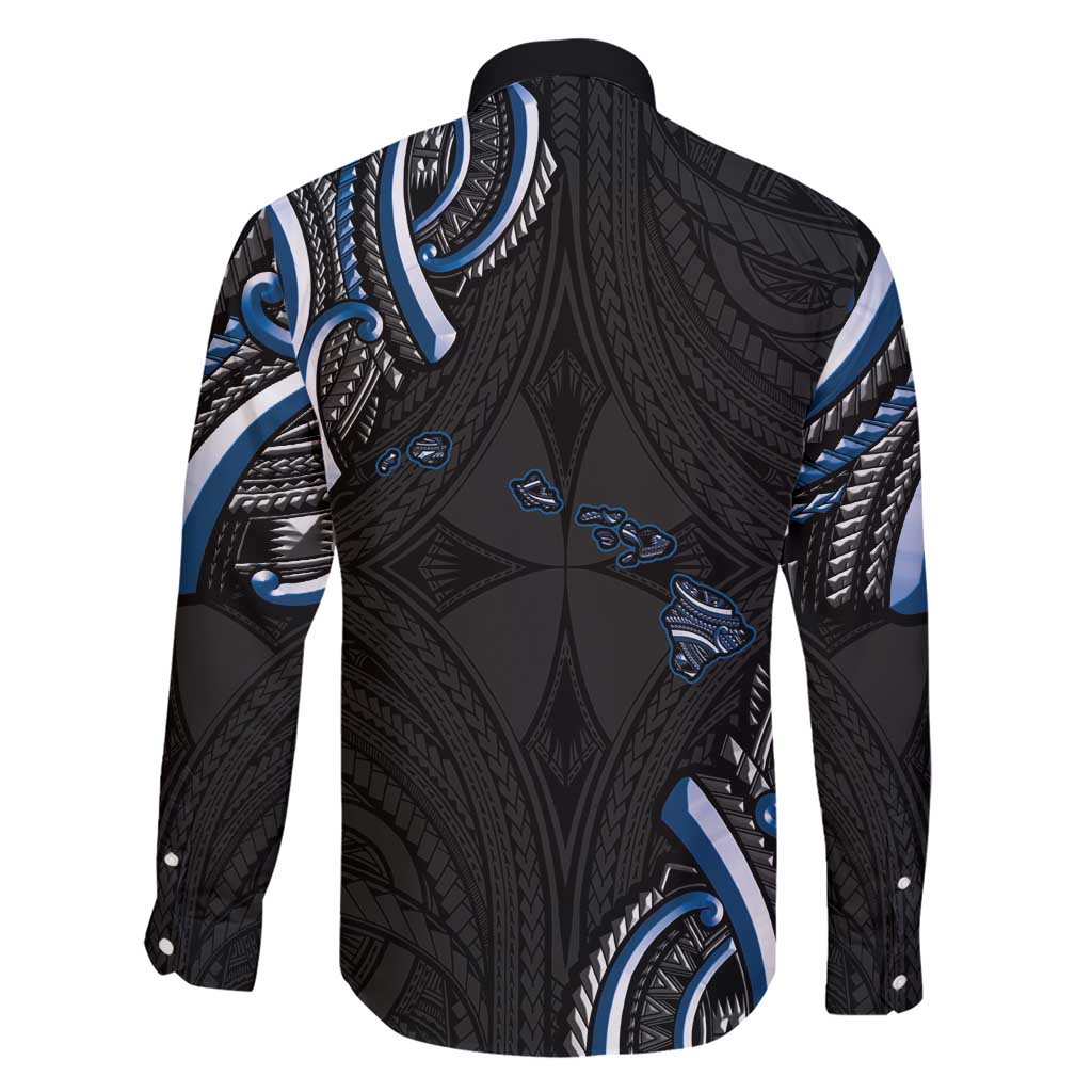 Traditional Art Hawaiian Kakau Tattoos Family Matching Short Sleeve Bodycon Dress and Hawaiian Shirt Blue Color LT03 - Polynesian Pride