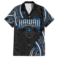 Traditional Art Hawaiian Kakau Tattoos Family Matching Summer Maxi Dress and Hawaiian Shirt Blue Color LT03 Dad's Shirt - Short Sleeve Blue - Polynesian Pride