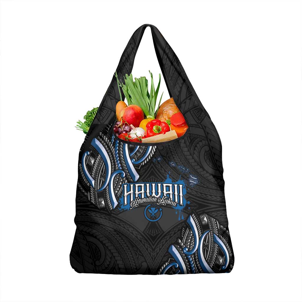 Traditional Art Hawaiian Kakau Tattoos Grocery Bag Blue Color - Polynesian Pride