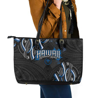 Traditional Art Hawaiian Kakau Tattoos Leather Tote Bag Blue Color LT03 - Polynesian Pride