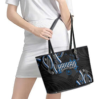 Traditional Art Hawaiian Kakau Tattoos Leather Tote Bag Blue Color LT03 - Polynesian Pride