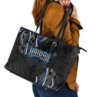 Traditional Art Hawaiian Kakau Tattoos Leather Tote Bag Blue Color LT03 - Polynesian Pride