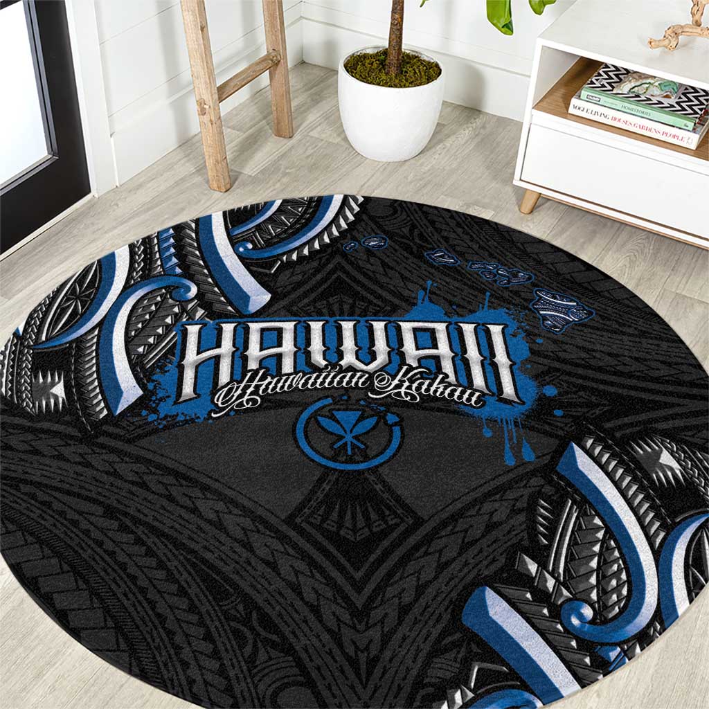 Traditional Art Hawaiian Kakau Tattoos Round Carpet Blue Color - Polynesian Pride
