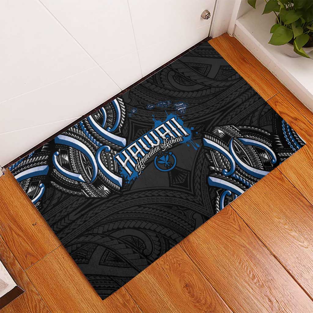 Traditional Art Hawaiian Kakau Tattoos Rubber Doormat Blue Color - Polynesian Pride