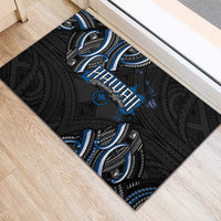 Traditional Art Hawaiian Kakau Tattoos Rubber Doormat Blue Color - Polynesian Pride