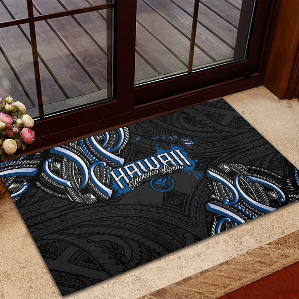 Traditional Art Hawaiian Kakau Tattoos Rubber Doormat Blue Color - Polynesian Pride