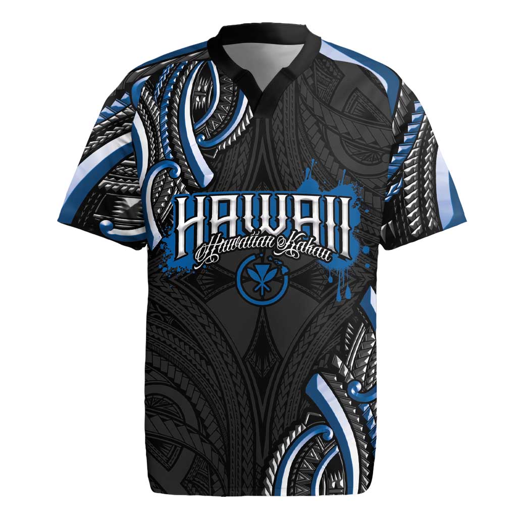 Traditional Art Hawaiian Kakau Tattoos Rugby Jersey Blue Color - Polynesian Pride