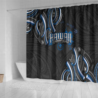 Traditional Art Hawaiian Kakau Tattoos Shower Curtain Blue Color - Polynesian Pride