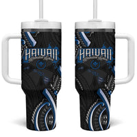 Traditional Art Hawaiian Kakau Tattoos Tumbler With Handle Blue Color - Polynesian Pride