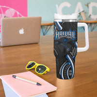 Traditional Art Hawaiian Kakau Tattoos Tumbler With Handle Blue Color - Polynesian Pride