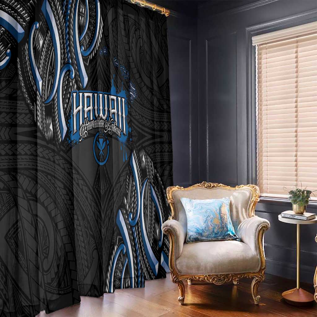 Traditional Art Hawaiian Kakau Tattoos Window Curtain Blue Color - Polynesian Pride