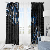 Traditional Art Hawaiian Kakau Tattoos Window Curtain Blue Color - Polynesian Pride