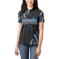 Traditional Art Hawaiian Kakau Tattoos Women Polo Shirt Blue Color - Polynesian Pride
