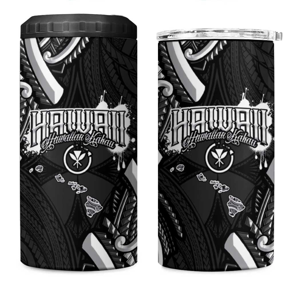 Traditional Art Hawaiian Kakau Tattoos 4 in 1 Can Cooler Tumbler White - Polynesian Pride