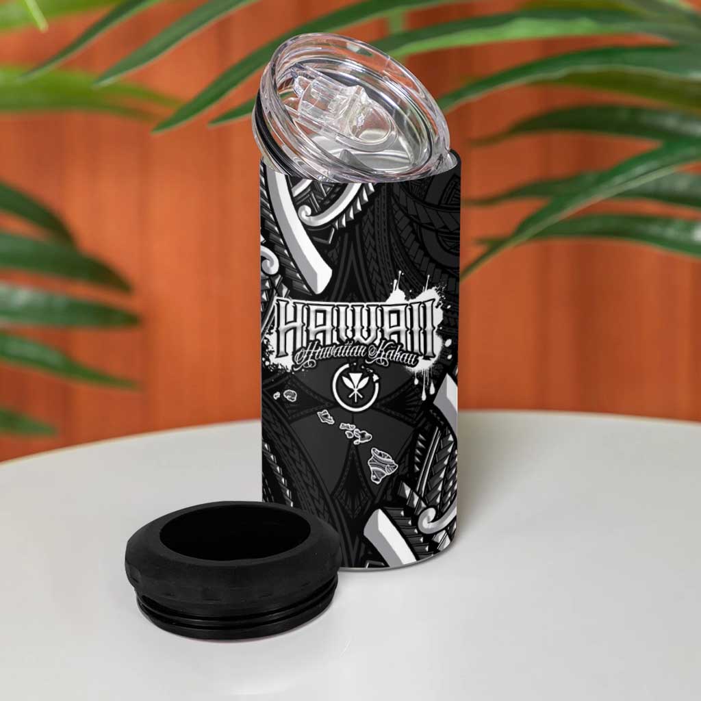 Traditional Art Hawaiian Kakau Tattoos 4 in 1 Can Cooler Tumbler White - Polynesian Pride