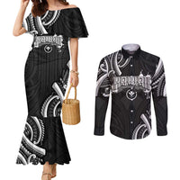 Traditional Art Hawaiian Kakau Tattoos Couples Matching Mermaid Dress and Long Sleeve Button Shirt White - Polynesian Pride