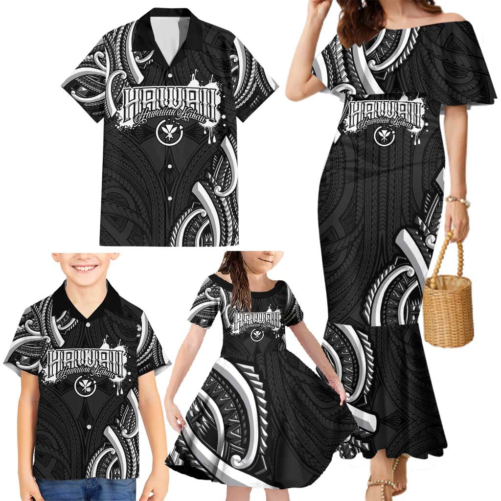 Traditional Art Hawaiian Kakau Tattoos Family Matching Mermaid Dress and Hawaiian Shirt White - Polynesian Pride