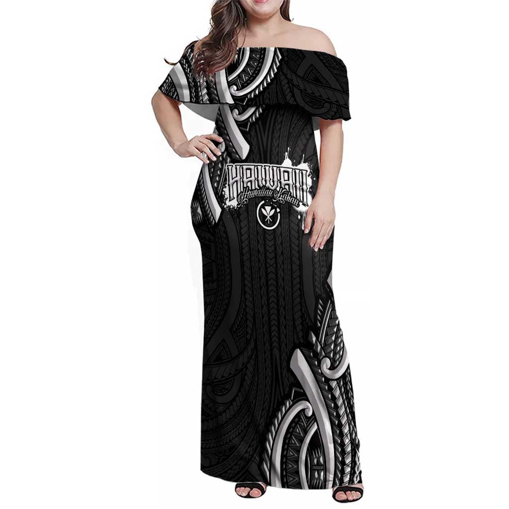 Traditional Art Hawaiian Kakau Tattoos Family Matching Off Shoulder Maxi Dress and Hawaiian Shirt White LT03 Mom's Dress White - Polynesian Pride
