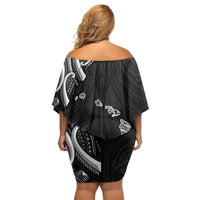 Traditional Art Hawaiian Kakau Tattoos Family Matching Off Shoulder Short Dress and Hawaiian Shirt White LT03 - Polynesian Pride