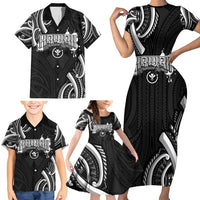 Traditional Art Hawaiian Kakau Tattoos Family Matching Short Sleeve Bodycon Dress and Hawaiian Shirt White LT03 - Polynesian Pride