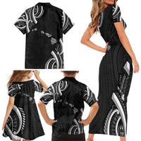 Traditional Art Hawaiian Kakau Tattoos Family Matching Short Sleeve Bodycon Dress and Hawaiian Shirt White LT03 - Polynesian Pride