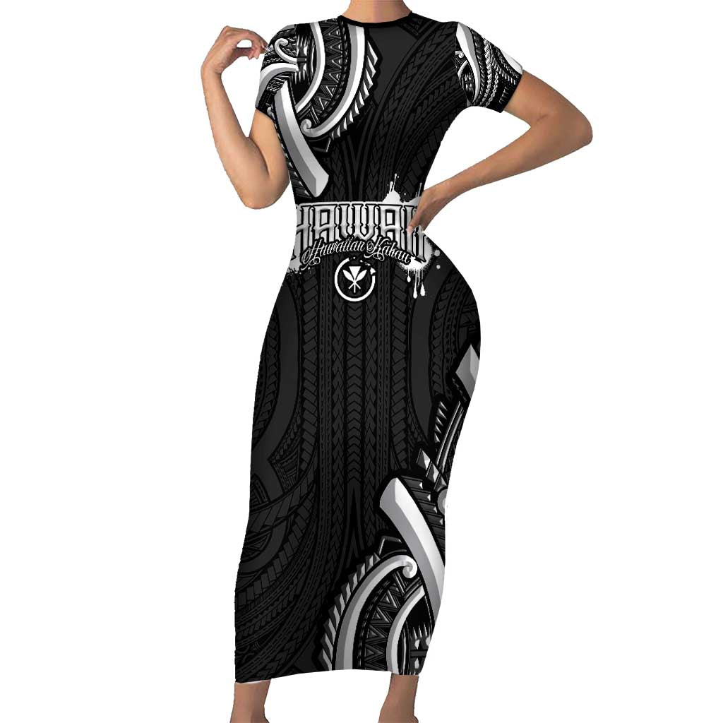 Traditional Art Hawaiian Kakau Tattoos Family Matching Short Sleeve Bodycon Dress and Hawaiian Shirt White LT03 Mom's Dress White - Polynesian Pride