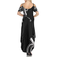 Traditional Art Hawaiian Kakau Tattoos Family Matching Summer Maxi Dress and Hawaiian Shirt White LT03 - Polynesian Pride