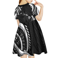 Traditional Art Hawaiian Kakau Tattoos Kid Short Sleeve Dress White - Polynesian Pride