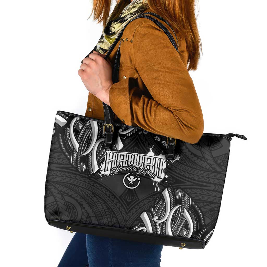 Traditional Art Hawaiian Kakau Tattoos Leather Tote Bag White - Polynesian Pride