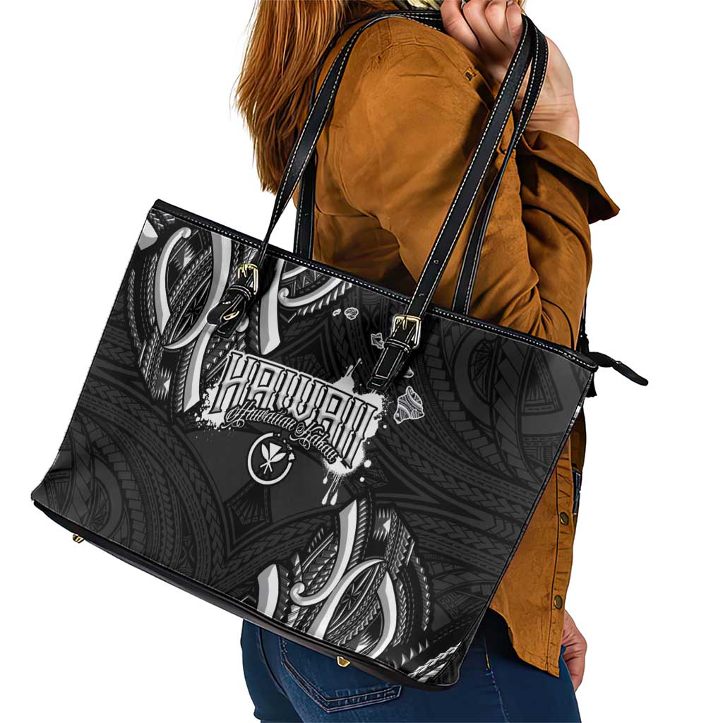 Traditional Art Hawaiian Kakau Tattoos Leather Tote Bag White - Polynesian Pride