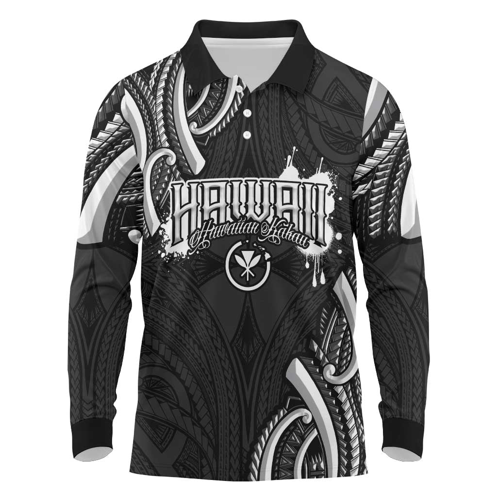 Traditional Art Hawaiian Kakau Tattoos Long Sleeve Polo Shirt White - Polynesian Pride