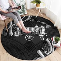 Traditional Art Hawaiian Kakau Tattoos Round Carpet White - Polynesian Pride