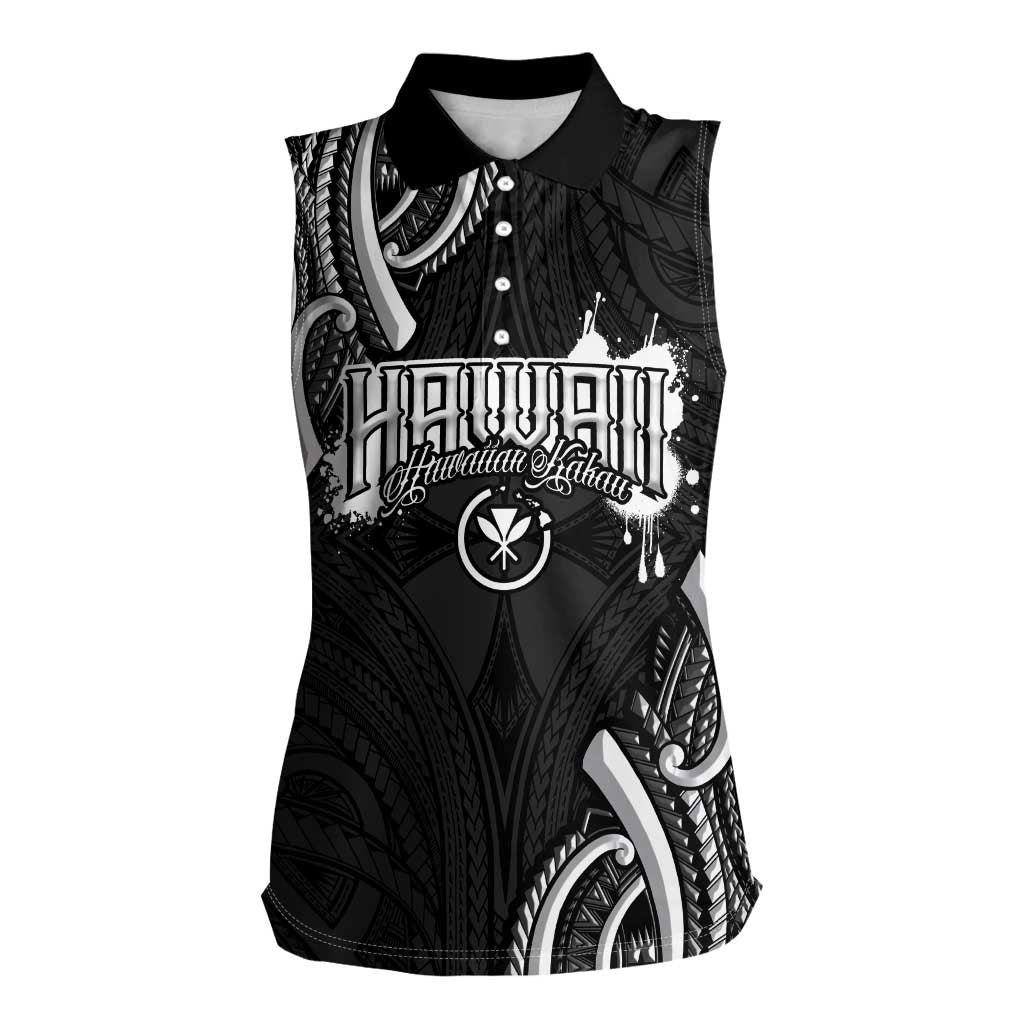 Traditional Art Hawaiian Kakau Tattoos Women Sleeveless Polo Shirt White - Polynesian Pride