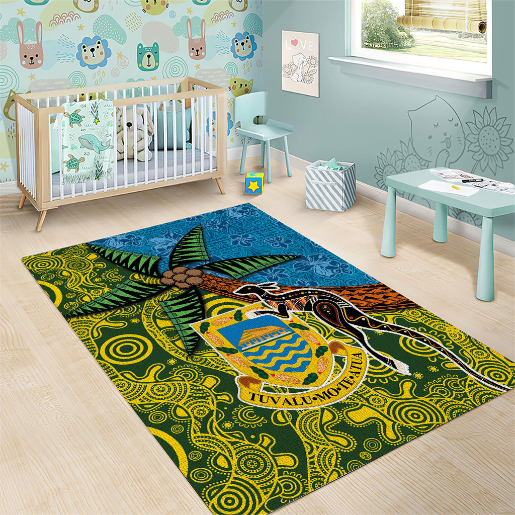 Tuvalu and Australia Together Area Rug Tapa Pattern and Aboriginal mix Culture