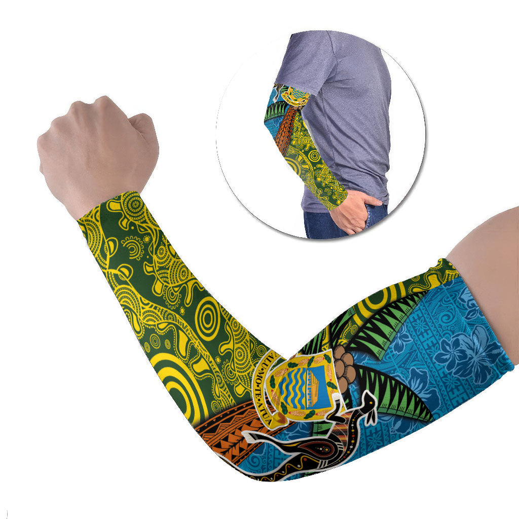 Tuvalu and Australia Together Arm Sleeves Tapa Pattern and Aboriginal mix Culture