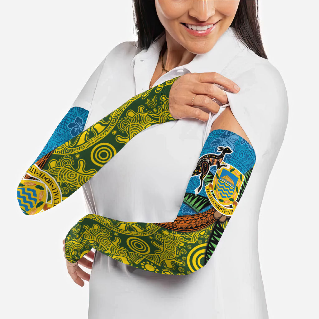 Tuvalu and Australia Together Arm Sleeves Tapa Pattern and Aboriginal mix Culture