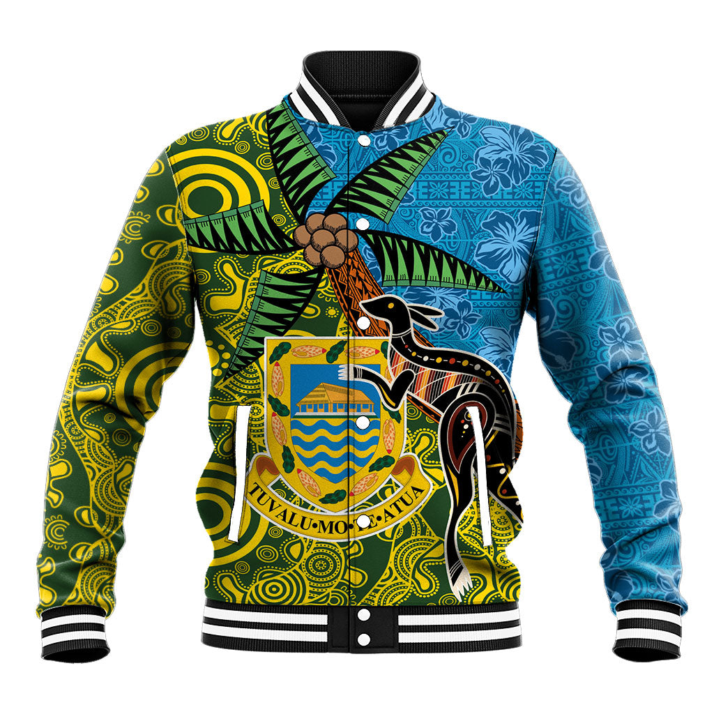 Tuvalu and Australia Together Baseball Jacket Tapa Pattern and Aboriginal mix Culture LT03 Unisex Multicolor - Polynesian Pride