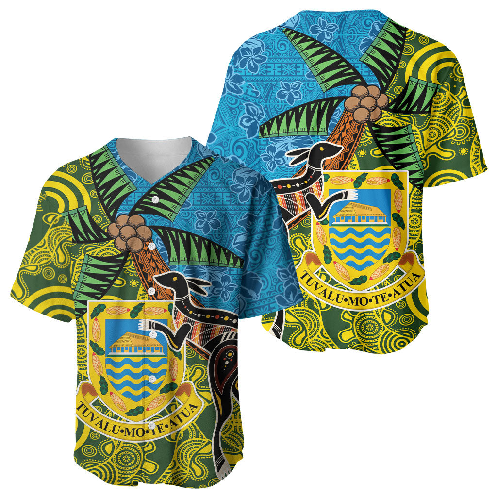 Tuvalu and Australia Together Baseball Jersey Tapa Pattern and Aboriginal mix Culture