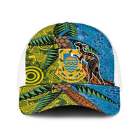 Tuvalu and Australia Together Baseball Net Cap Tapa Pattern and Aboriginal mix Culture