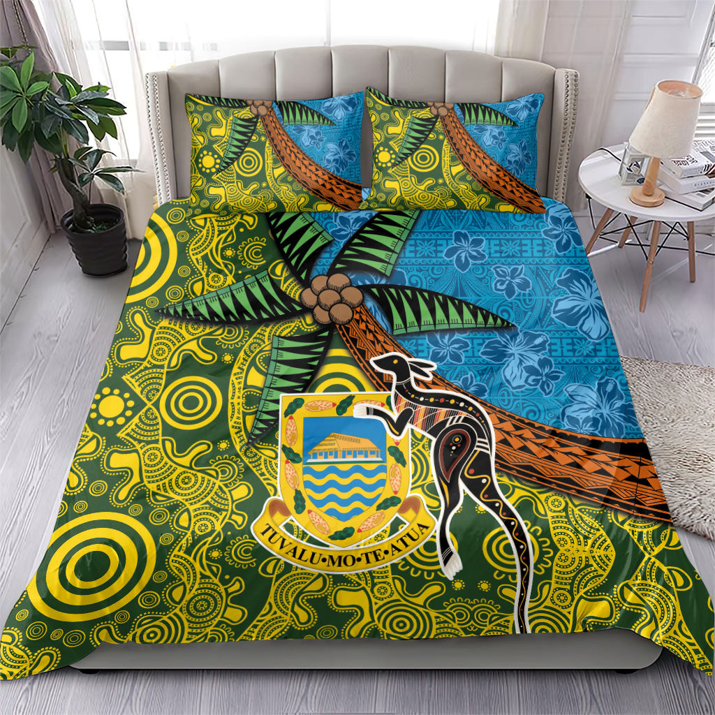 Tuvalu and Australia Together Bedding Set Tapa Pattern and Aboriginal mix Culture