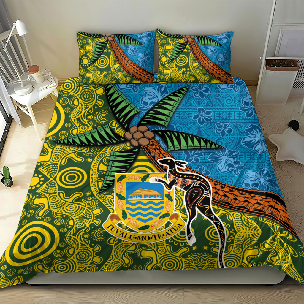 Tuvalu and Australia Together Bedding Set Tapa Pattern and Aboriginal mix Culture