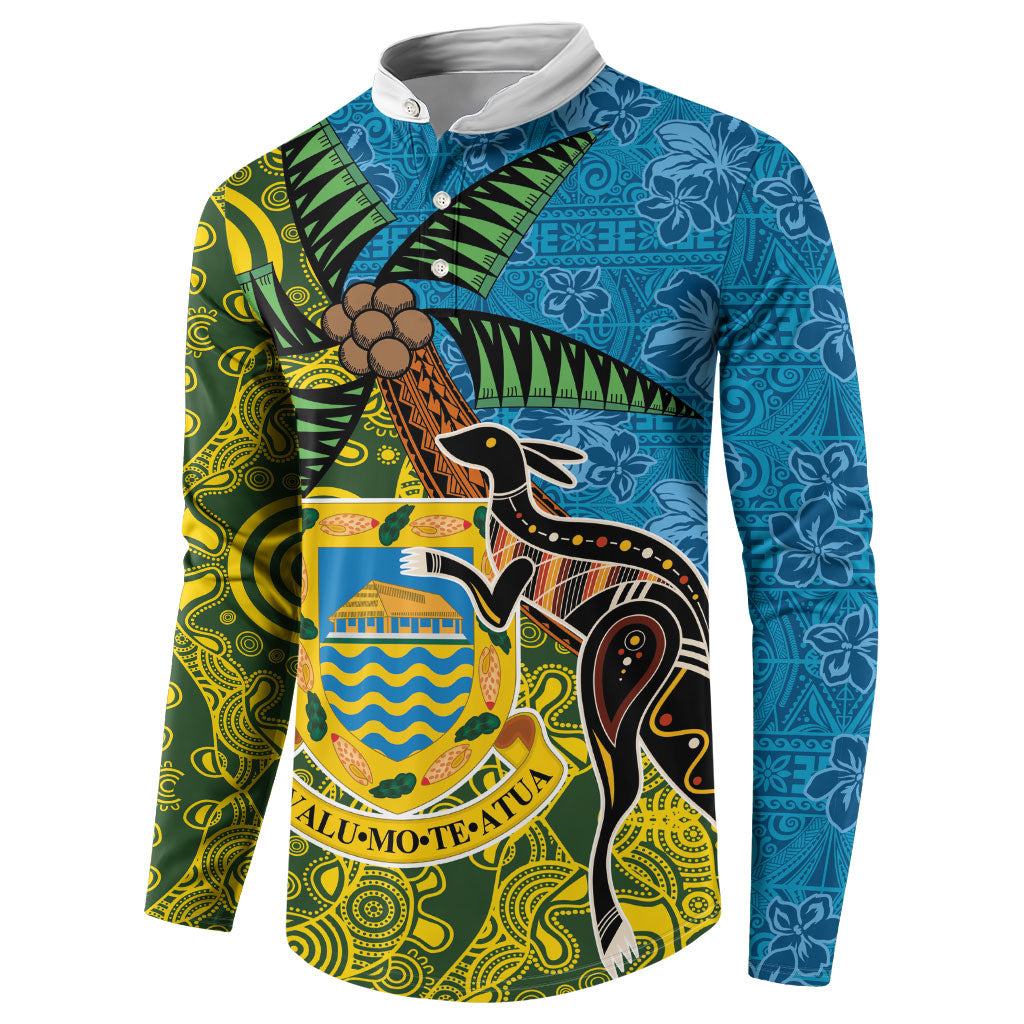 Tuvalu and Australia Together Button Sweatshirt Tapa Pattern and Aboriginal mix Culture