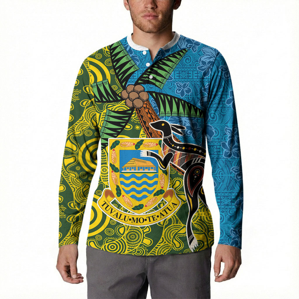 Tuvalu and Australia Together Button Sweatshirt Tapa Pattern and Aboriginal mix Culture