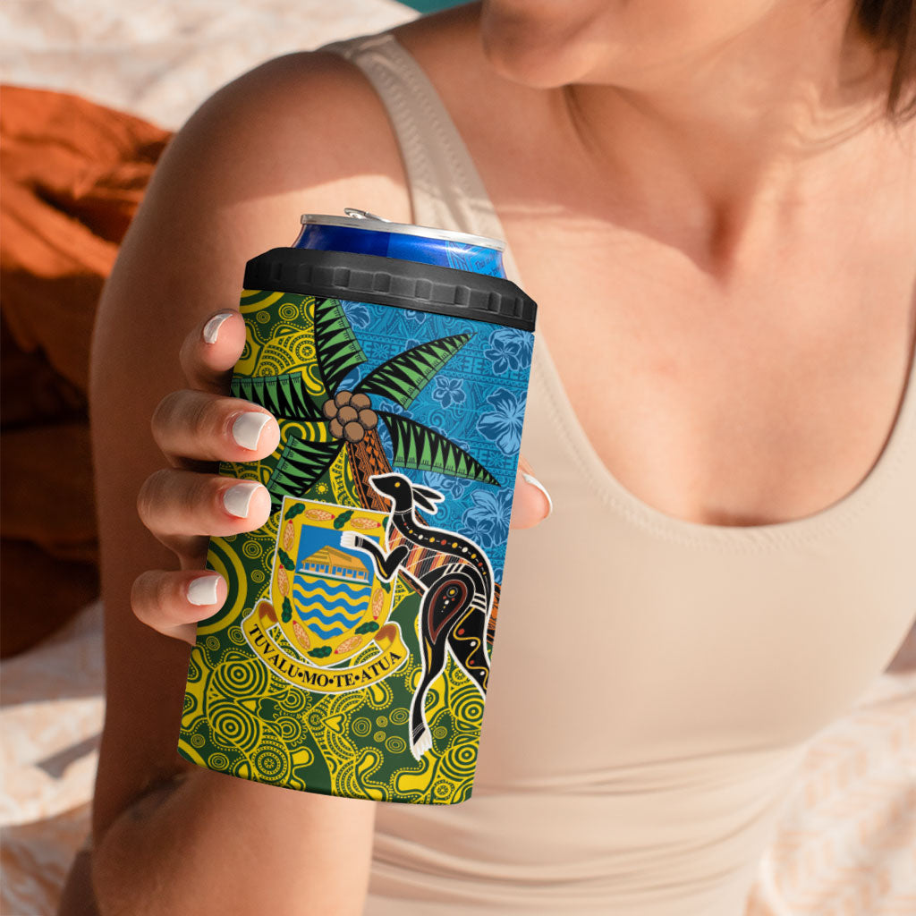 Tuvalu and Australia Together 4 in 1 Can Cooler Tumbler Tapa Pattern and Aboriginal mix Culture