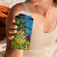 Tuvalu and Australia Together 4 in 1 Can Cooler Tumbler Tapa Pattern and Aboriginal mix Culture