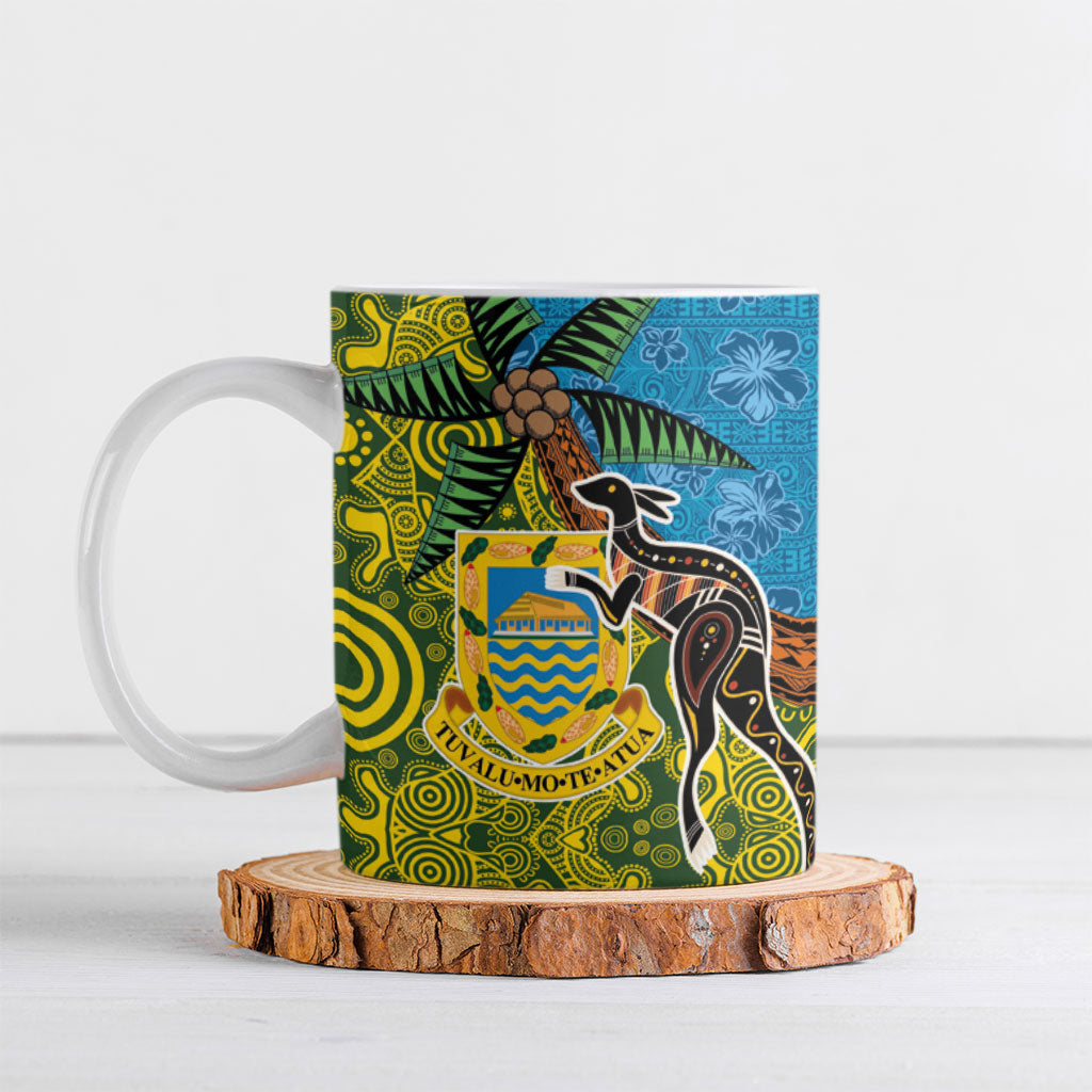 Tuvalu and Australia Together Ceramic Mug Tapa Pattern and Aboriginal mix Culture