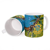 Tuvalu and Australia Together Ceramic Mug Tapa Pattern and Aboriginal mix Culture