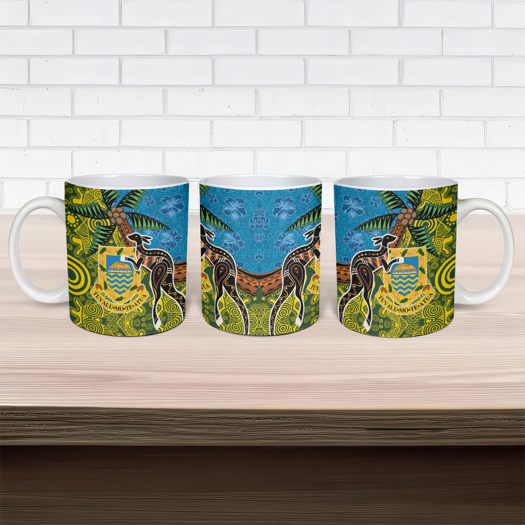 Tuvalu and Australia Together Ceramic Mug Tapa Pattern and Aboriginal mix Culture